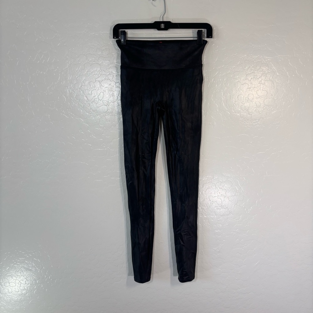 SPANX Faux Leather Leggings Black Size Small Stretch High Rise Shaping